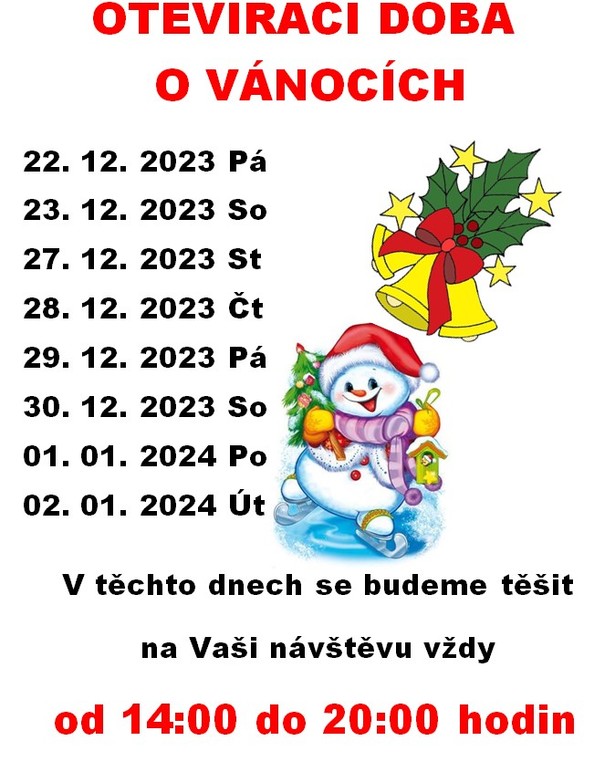 Dětský zábavní park a herna Střítež u Třebíče, provozní doba o Vánocích